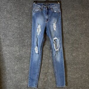 Fashion Nova Parkers Jeans Womens 3 Blue High Waisted Skinny Distressed P5216